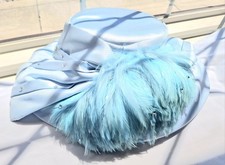 Blue Embellished Fancy Dress Hat Wide Brim Church Derby Party Satin Feathers