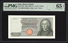 Italy 5000 Lire 1968 P98b PMG Gem Uncirculated 65 EPQ