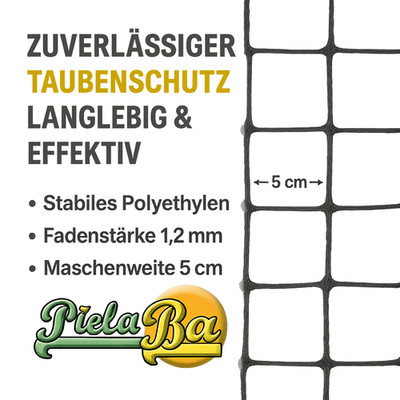 PieloBa  Taubenschutznetz Breite 8 m Längen wählbar Taubennetz Vogelabwehr 5 cm