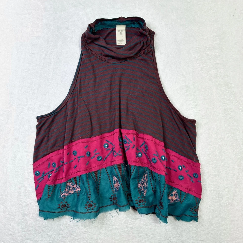 Camiseta sin mangas We the Free People North South a rayas pequeña boho bordada festival Foto 2 de 4