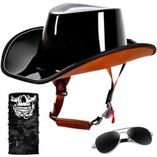 Retro Motorcycle Half Helmet, Western Cowboy Hat Helmet Open Face Motorcycle ...