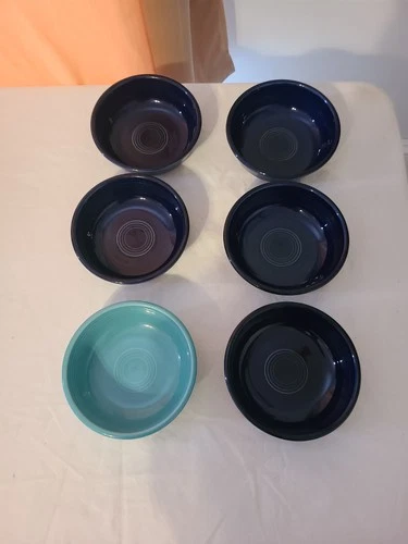 6 Fiesta HLC Retired 5.5" Dessert Bowls Rim 5 Cobalt Blue & 1 Turquois