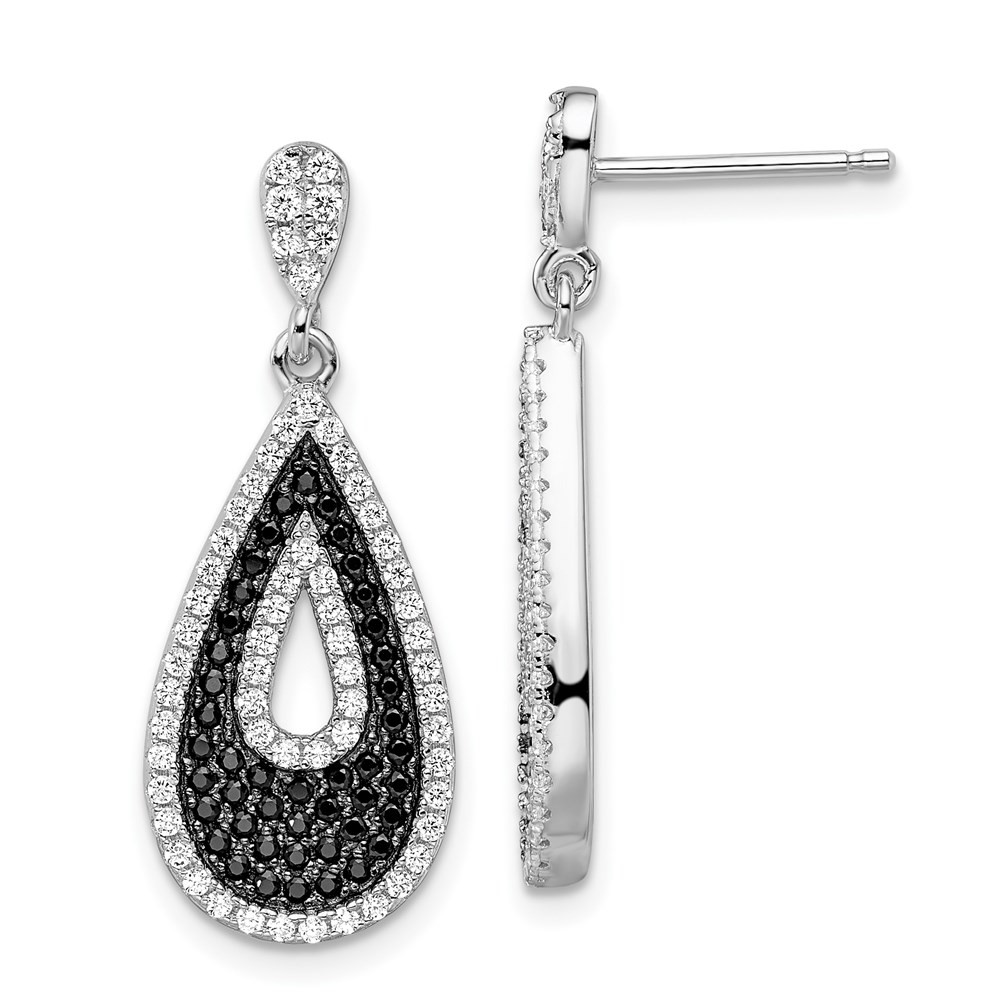 Sterling Silver Black and White Cubic Zirconia Teardrop Drop & Dangle Earrings