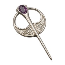 Purple Stone Penannular English Made Pewter Kilt Pin Brooch In Personalised Box