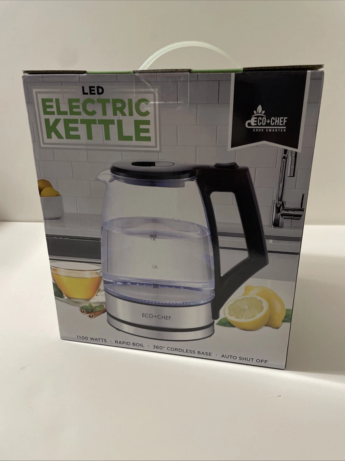 Eco + Chef Electric Kettle w/360 Base - 1100 Watts - Rapid Boil - Auto Shut Off