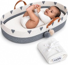 Vesta Baby Woven Cotton Rope Moses Changing Basket - Portable Infant Nursery Dre