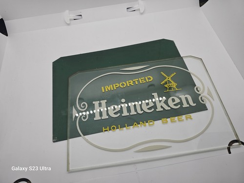 Letrero de cerveza Heineken de vidrio vintage - Imagen 2 de 3