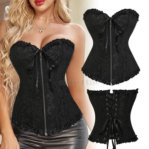 Damen Sexy Überbrust Taille Trainer Schnür Korsett Vintage Bustier Top Übergröße - Bild 16 von 28