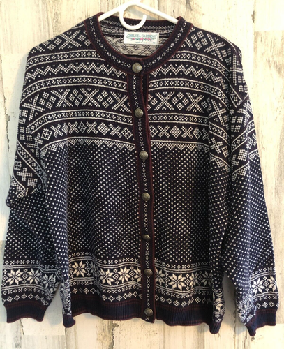 vtg Chelsea Gardens Cardigan M Button-Up Birds Eye Nordic Fair Isle Sweater USA - Picture 2 of 12