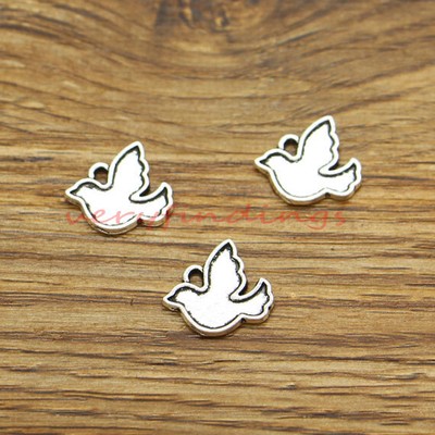 BULK 50 Dove charms antique silver tone B59