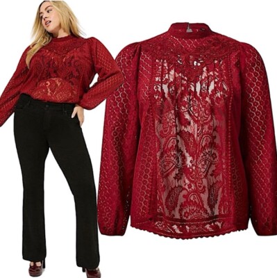 TORRID Mixed Lace High Neck Blouse NWT Size 1X   24 p2p   26.5 Top2bottom Length