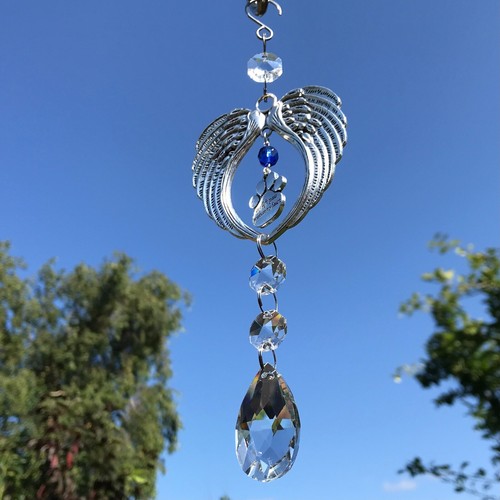 New Memorial Angel Wing Pet Loss Sun Catcher Paw Print ~ Cat Dog Various Colours - Picture 16 of 68