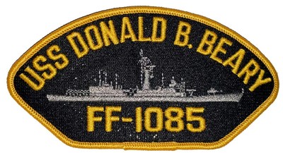 USS DONALD B BEARY FF-1085 GRAY STARBOARD SIDE SHIP SILHOUETTE GOLD BORDER PATCH
