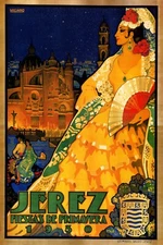 Fashion Lady 1930 Spring Jerez Travel Spain Spanish Vintage Poster Repro FREE SH