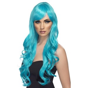 Womens Girls Blue Desire Wig Long Wavy Halloween Katy Perry Colour