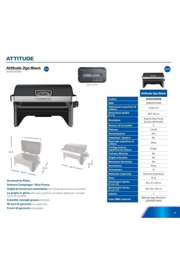 Barbecue da tavolo a Gas CAMPINGAZ Attitude 2 GO Black COD.2446373 - Foto 5 di 7