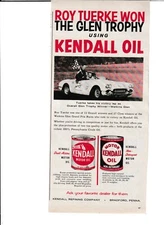 Original 1960 Roy Tuerke Won the Glen Trophy Using Kendall Oil Magazine Ad