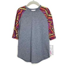 LuLaRoe Kids Unisex Size 6 Gray/Multicolor Sloan Raglan T-Shirt NWT