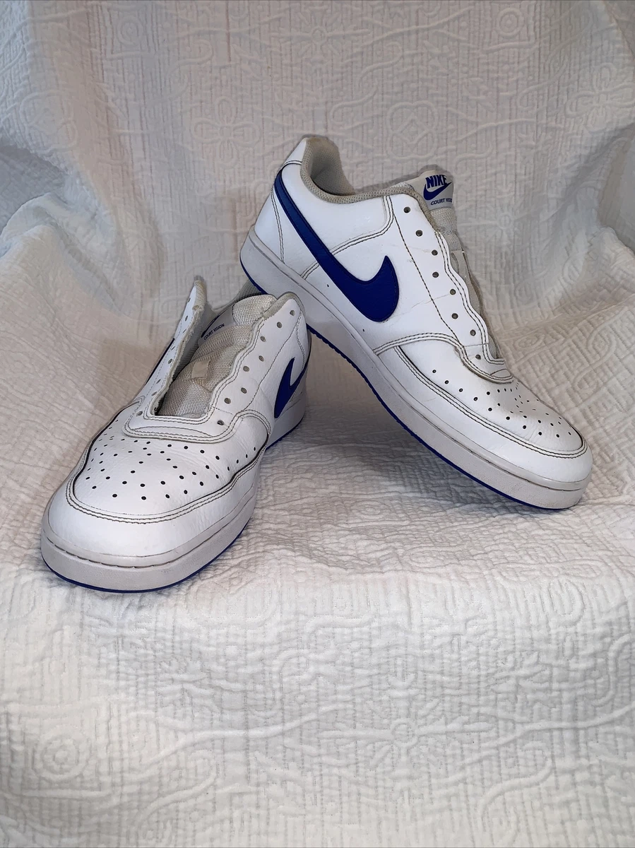 Nike Mens 11 Court Vision Low Top Sneakers White Game Royal No Laces Shoes
