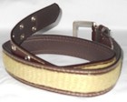 Womens Canvas Silvertone Buckle Metal Double Holes Brown Tan Belt Sz M 42.5" — photo 2