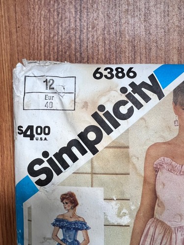 VTG 80s Simplicity 6386 Gunne Sax Party Prom Dress Off Shoulder Sz 12 UNCUT FF - Picture 2 of 4