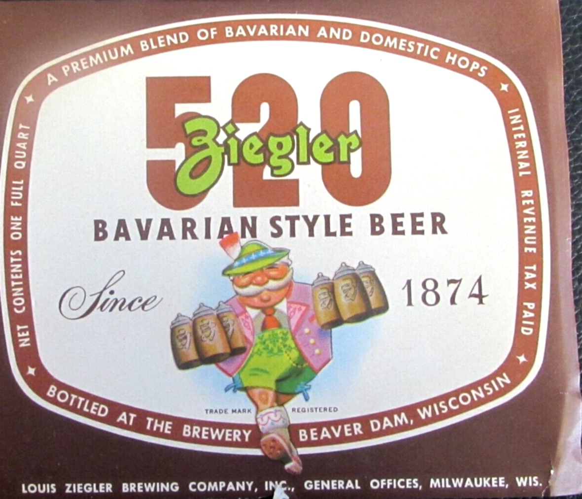 Ziegler ミラベル　ブランデー UNUSED - ZIEGLER BAVARIAN STYLE BEER -WISCONSIN - LABEL | eBay
