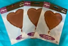 Set Of 3 Heart Shaped 18 inch Chocolate Brown Mylar Balloons Love Party New