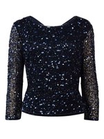 Patra Women's Sequin Embellished Long Sleeve Blouse 14, Navy Patra Women's Sequin Embellished Long Sleeve Blouse 14, Navy