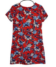 J Crew Womens Printed Short Sleeve Gallery Red Blue Floral Shift Dress Size 0