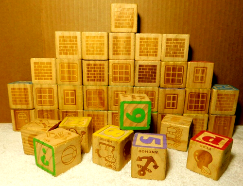 Playskool~Alphabet, Numbers, & Pictures Wooden Building Toy Playing Blocks 2013 - Picture 10 of 20