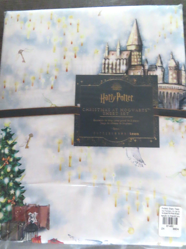 POTTERY BARN TEEN Harry Potter Hogwarts Christmas Percale Sheet Set~QUEEN-NWT