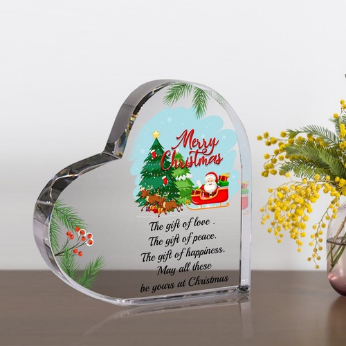 3D Heart Shaped Acrylic Plaque with Readymade Merry Christmas Quotes - Picture 7 of 10