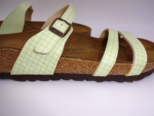Womens Green White Plaid Birkenstock Birkis Birki's Sandals 40 9 Triple Strap - Picture 7 of 8
