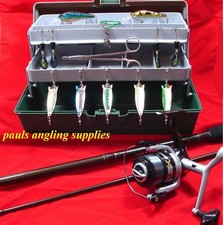 Fishing Tackle Box Rod Reel Spinning Plugs Lure & More 