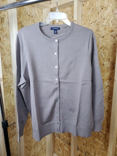 Size 1X 16w - 18w Lands' End Womens Cardigan Sweater Button Cotton Blend Brown - Picture 2 of 10