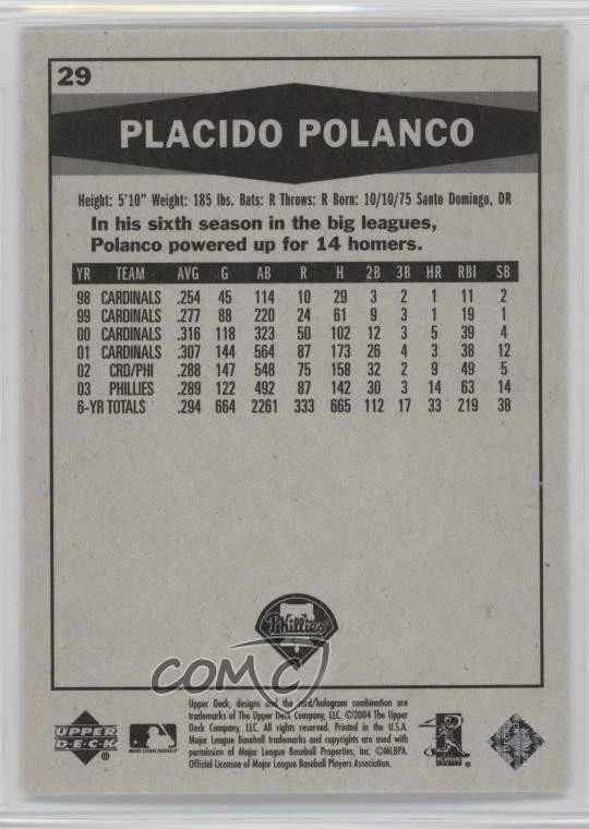 2004 Upper Deck Vintage Placido Polanco #29 - Image 2 of 2