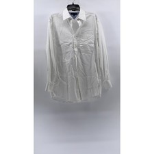 TOMMY HILFIGER Men  s White Regular-Fit Button-Up Long Sleeve Shirt SZ 15 32/33