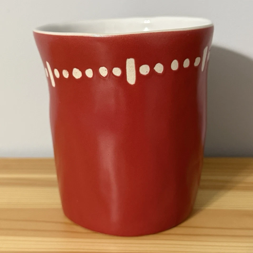 Starbucks Coffee Mug 2008 Red Asymmetrical Round Porcelain 14oz Debossed Design - Image 4 of 4
