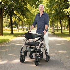 2-in-1 Rollator with Seat, Foldable Mobility Walker with PU Wheels for Senior