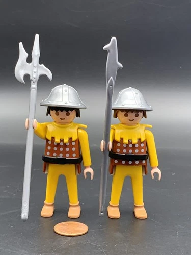Playmobil Knight - Lot 2 Guards Soldiers VTG Yellow Brown Axe Spear