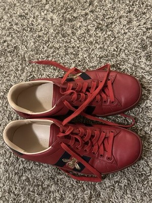 Gucci Ace Bee Web Red Leather Women s Sneakers
