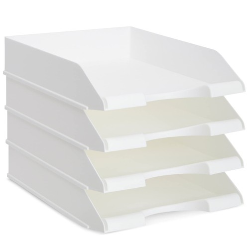4 Stück Datei Aufbewahrung Brief Weiß Stapelbar Papier Fächer für Dokumente Schreibtisch - Bild 6 von 9