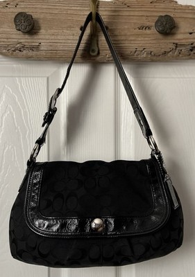 COACH SOHO Black Pleated Monogram Hobo Shoulder Bag Patent Leather