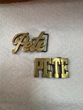 Two Vintage 1970's Solid Brass "PETE" Name Belt Buckle, Script and Block Style