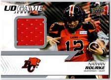2022 Upper Deck CFL Football #UD-NR NATHAN ROURKE UD Game Jersey ~ B. C. Lions