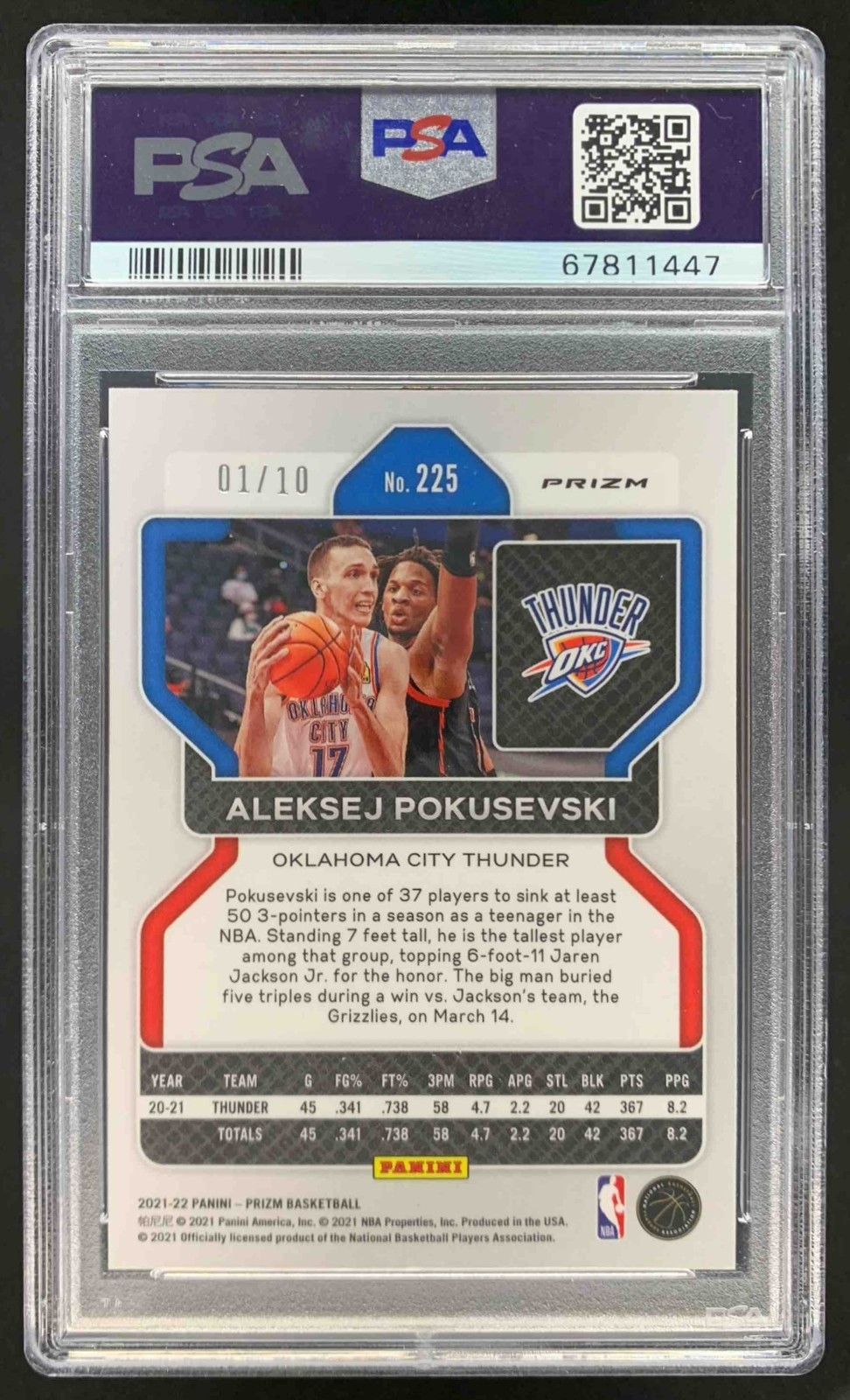 Aleksej Pokusevski 2021-22 Panini Prizm Gold Shimmer Prizm Thunder 1/10 PSA 8 view 2