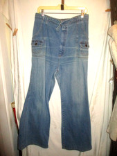 Vintage 70s Bell Bottom Wide Leg Blue Jeans Ladies 36 Cotton Monrode