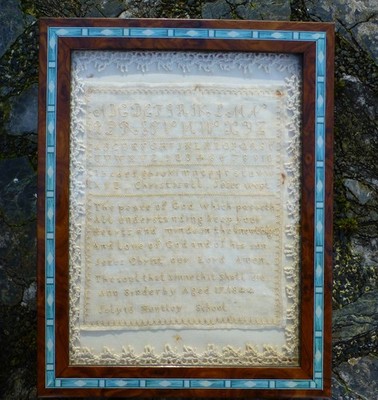 Antique Cross Stitch Fine Verse Sampler Named Ann Sinderby Huntley Dated 1844