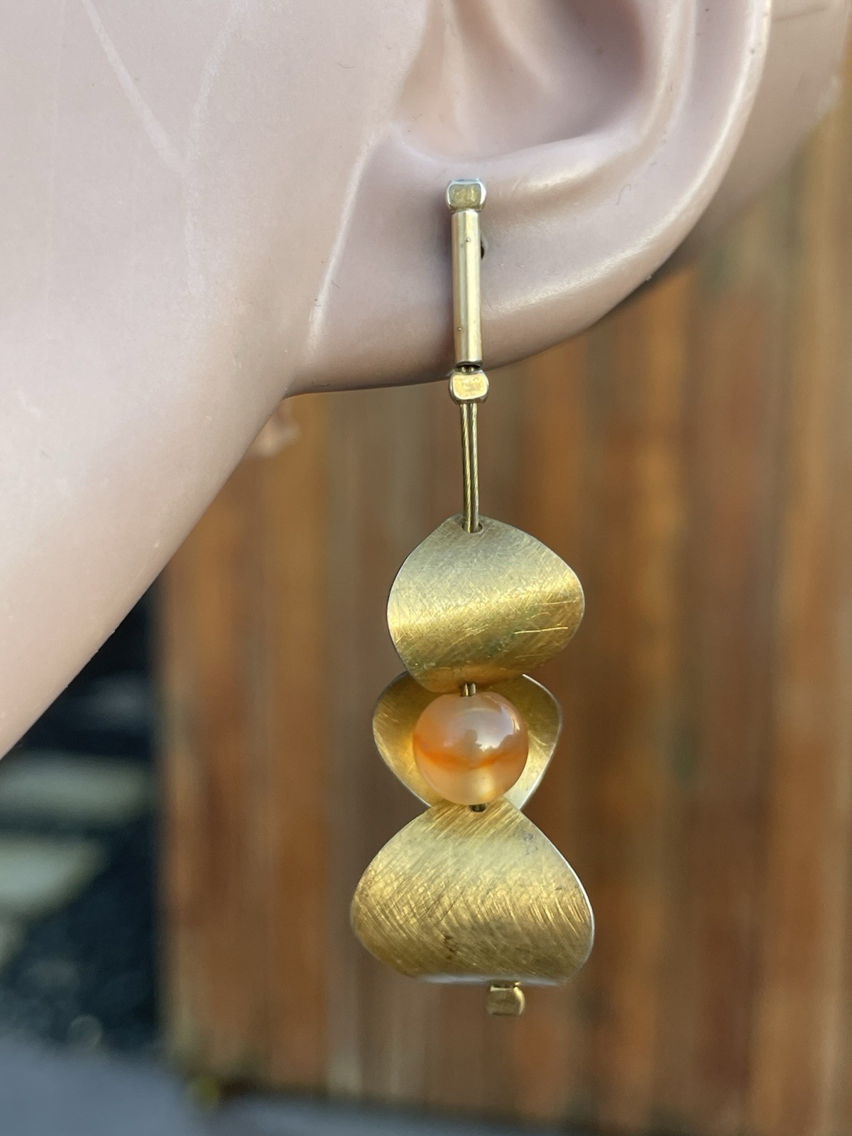 Solid Silver Gilt Agate Designer Large Drop Earri… - image 8