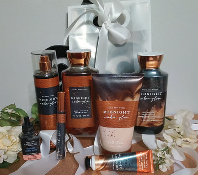 Rare Bath & Body Works Midnight Amber Glow 7pcs set with Gift bag!